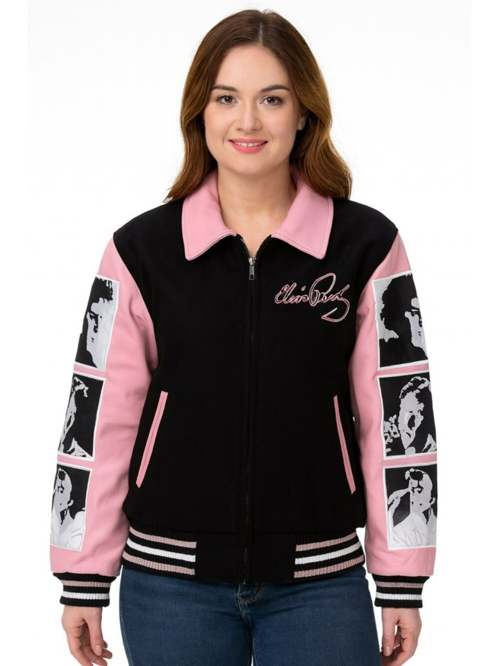 Elvis Presley Leather Varsity Jacket Pink Black Rockabilly Collectible Size XL